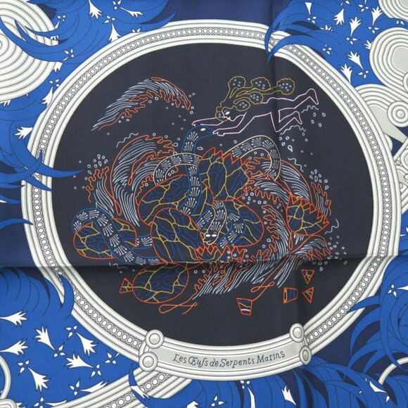 HERMES Authentic Blue Silk Scarf - Picture 6 of 8